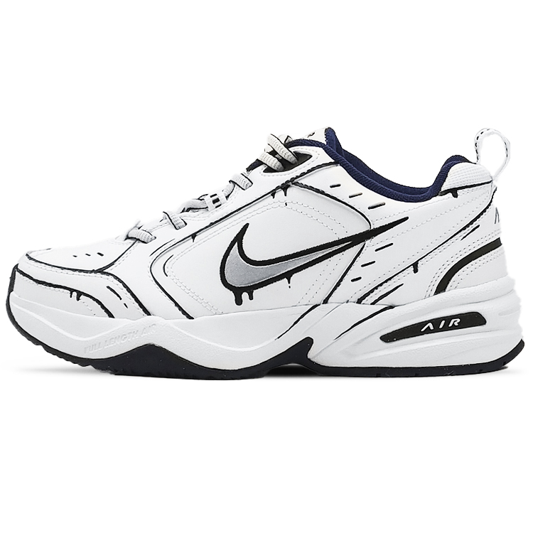 Nike Air Monarch 4 Ink Anti-Slip And Wear-Resistant Height Increasing Low-Top Chunky Sneakers Unisex Black White