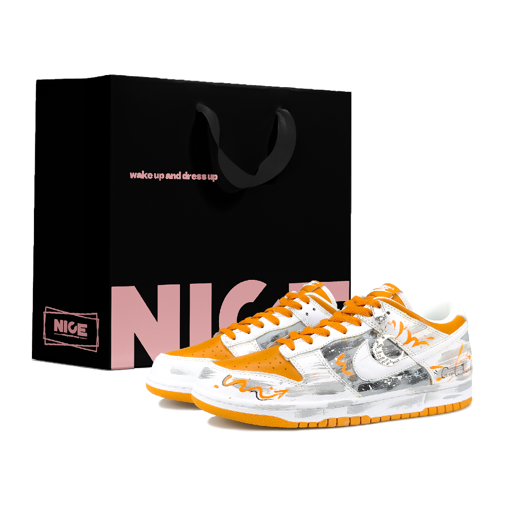 Nike Dunk Low Top Skateboard Shoes Men's Orange White Gray