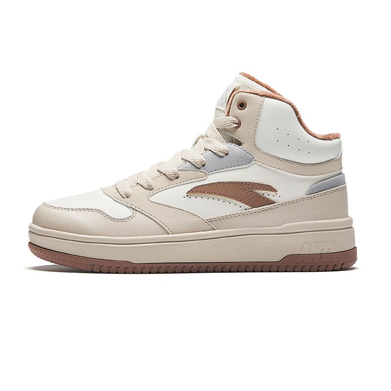 Anta Life Collection Anti-Slip Wear-Resistant Mid-Top Skateboard Shoes Women's White Brown