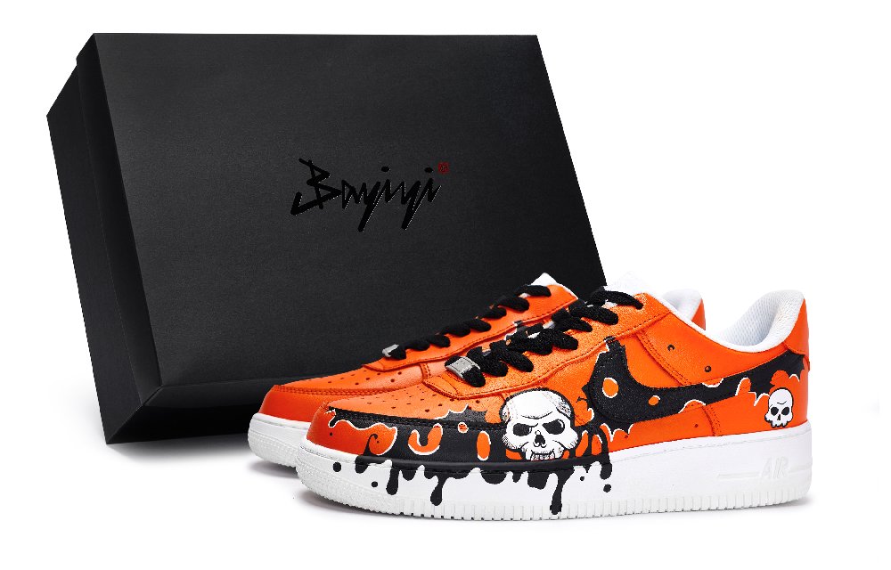 Nike Air Force 1 Anti-Slip Wear-Resistant Low-Top Skateboard Shoes Unisex Black White Orange