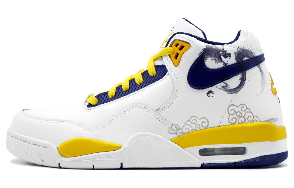 Nike Flight Legacy Vintage Basketball Shoes Men's Mid top Blue/Yellow Color