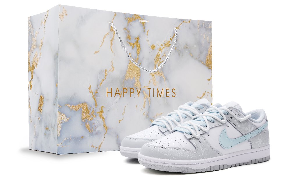 Nike Dunk Anti-Slip Wear-Resistant Low-Top Skateboard Shoes Women's Gray White Blue