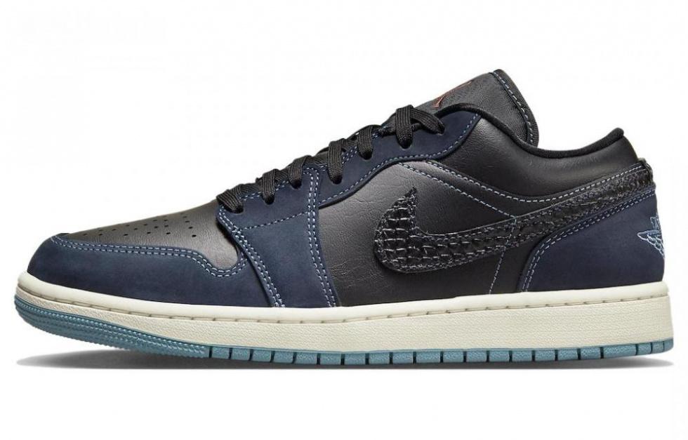 Jordan 1 Low SE Black Dark Obsidian Snakeskin Women's