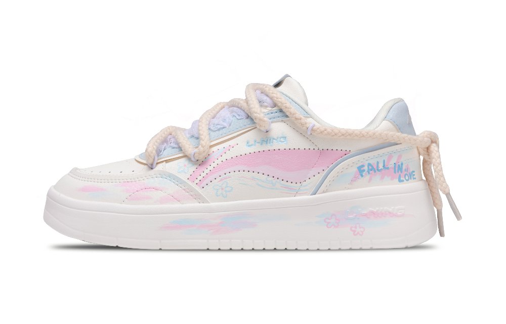LiNing Su Anti Slip Wear Resistant Low Top Skateboard Shoes Women's White Pink Blue