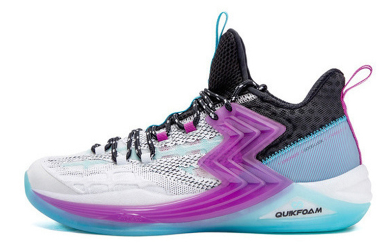 361° Big3 2.0 Anti-Slip Wear-Resistant Mid-Top Basketball Shoes Men's White Purple
