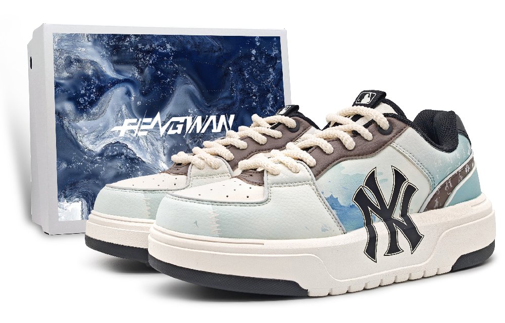 MLB Chunky Liner Wear-Resistant Height Increasing Low-Top Skateboard Shoes Unisex Blue-Teal