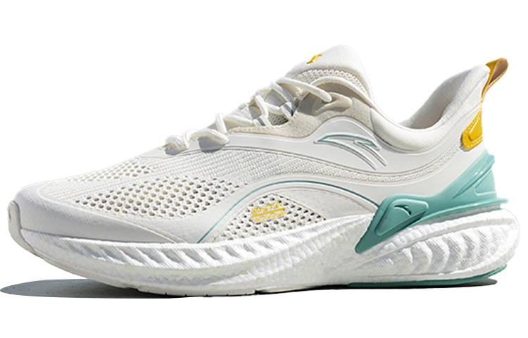 Anta Cushioning Anti-Slip Wear-Resistant Breathability Low-Top Running Shoes Men's White Green Yellow