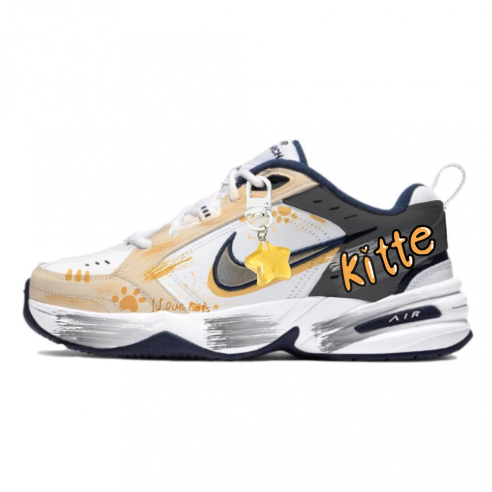 Nike Air Monarch 4 Doggy Qianqian Anti-Slip Wear-Resistant Low-Top Chunky Sneakers Unisex Yellow Gray
