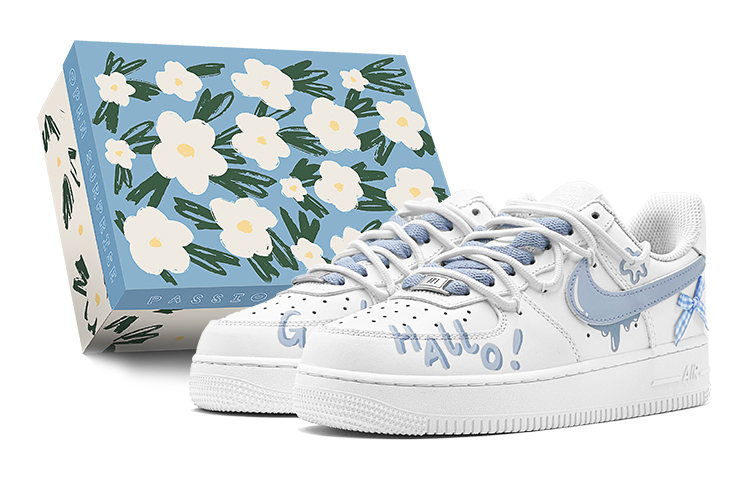 Nike Air Force 1 Air Force 1, Spring Outing Season, Refreshing Smiley Face Low top Skateboard Shoes GS Blue White