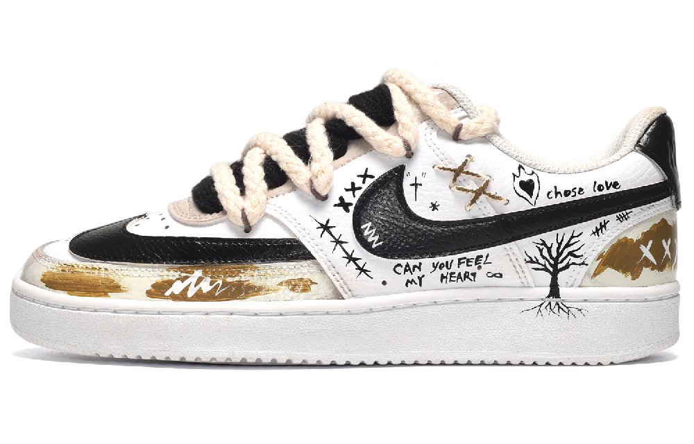 Nike Court Vision 1 CUS ID CNY Maillard Style Low-Top Skateboard Shoes Women's Black White Brown