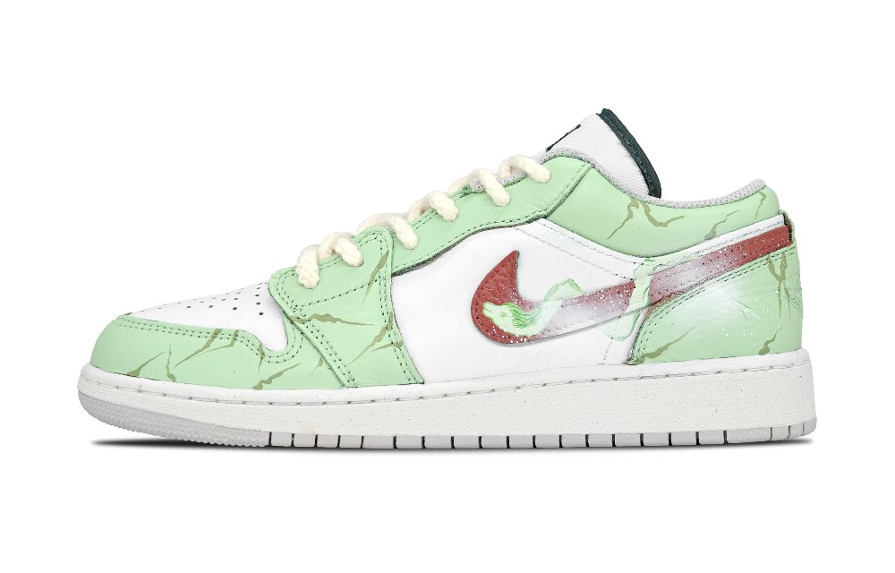 Jordan Air Jordan 1 Pine Shadow Cyan Abrasion Resistant Low Top Vintage Basketball Shoes Men's White Green