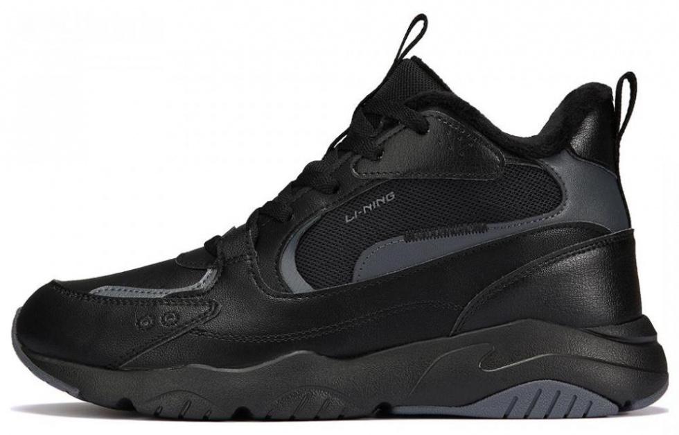 LiNing Slip Resistant, Abrasion Resistant, Thermal, Breathable High Top Sports Casual Shoes Men's Black