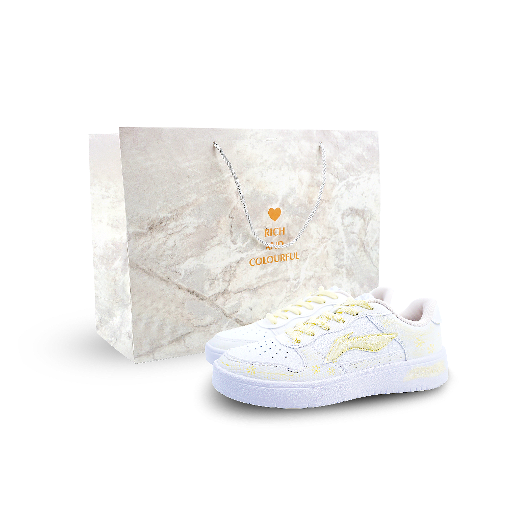 LiNing Pontoon Boats Slip Resistant Shock Absorbers Low top Skateboard Shoes Women's White Yellow