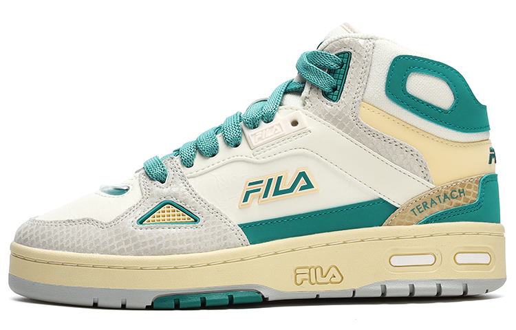 FILA FUSION Teratach Anti-Slip Wear-Resistant Mid-Top Vintage Basketball Shoes Women's Milk White Oil Blue