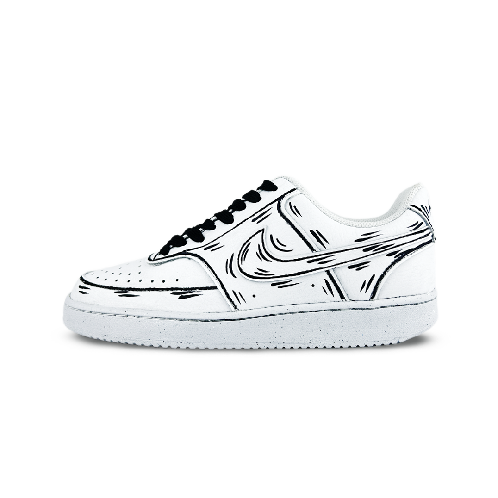 Nike Court Vision 1 Sketch Contour Abrasion Resistant Low Top Skateboard Shoes Unisex Black White
