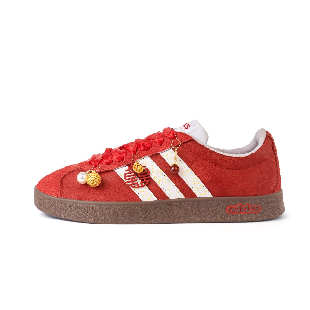 Adidas Neo Vl Court Classic Slip Resistant Cushioning Abrasion Resistant Low Top Skateboard Shoes Unisex Red
