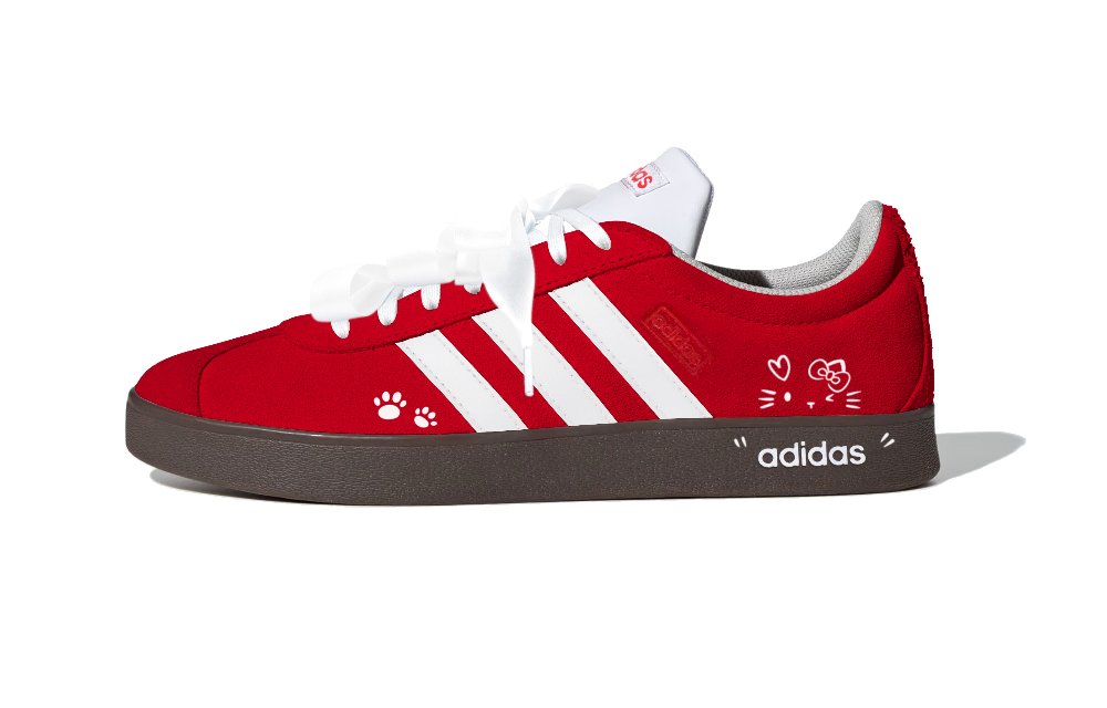 Adidas Neo VL Court 2.0 Cute Paw Red Meowth Abrasion Resistant Low Top Skateboard Shoes Unisex Red White