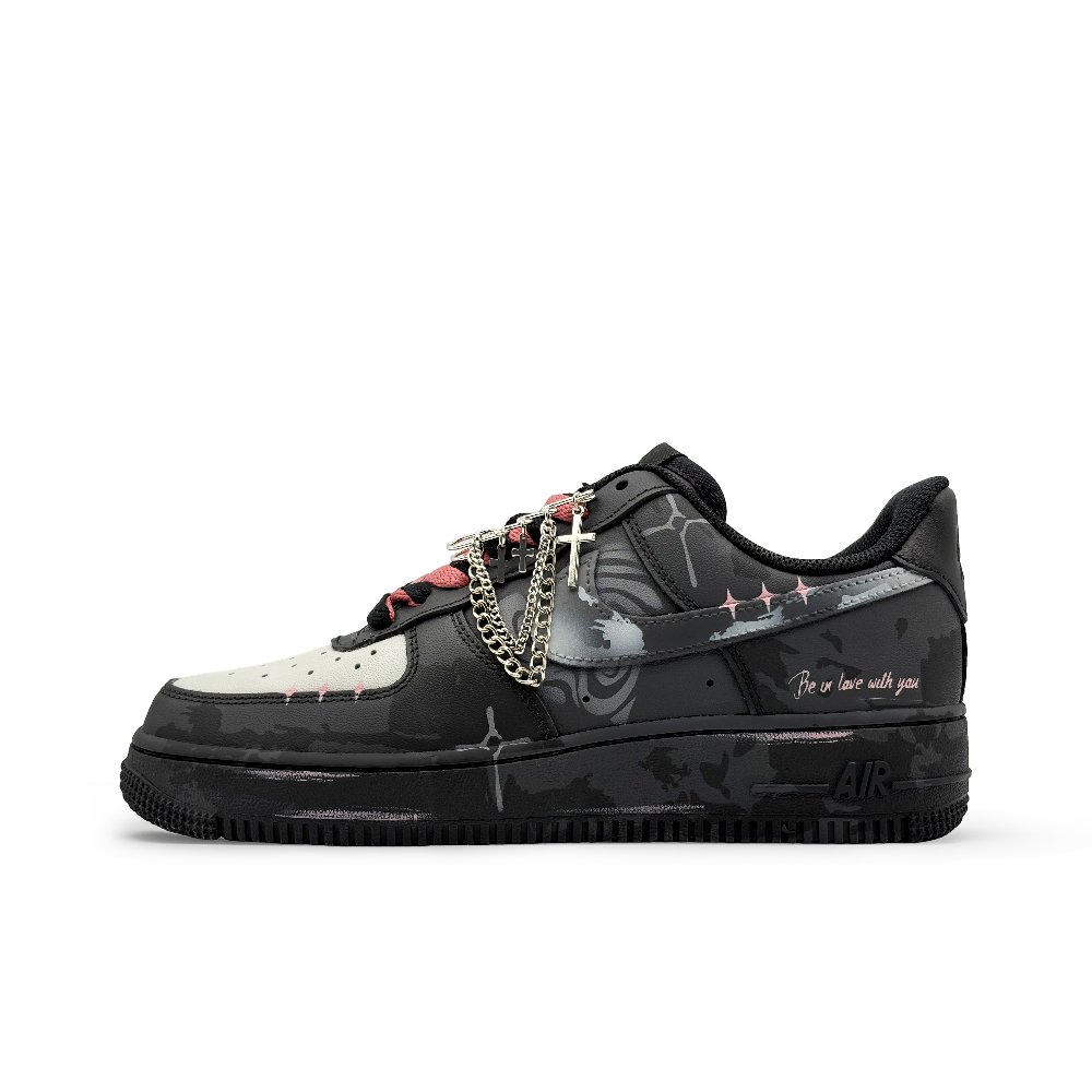Nike Air Force 1 Abrasion Resistant Low Top Skateboard Shoes Women's Black Pink