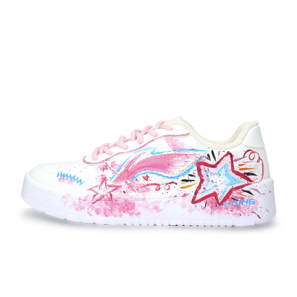 LiNing Pontoon Boats Abrasion Resistant, Lightweight, And Breathable Low Top Skateboard Shoes Unisex White Pink Blue