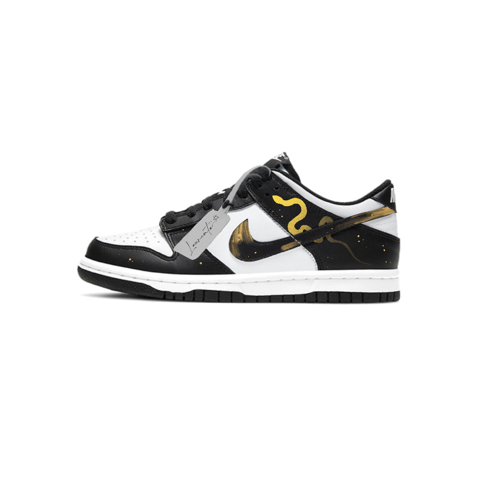 Nike Dunk Wear-Resistant Low-Top Skateboard Shoes Unisex Black White Gold