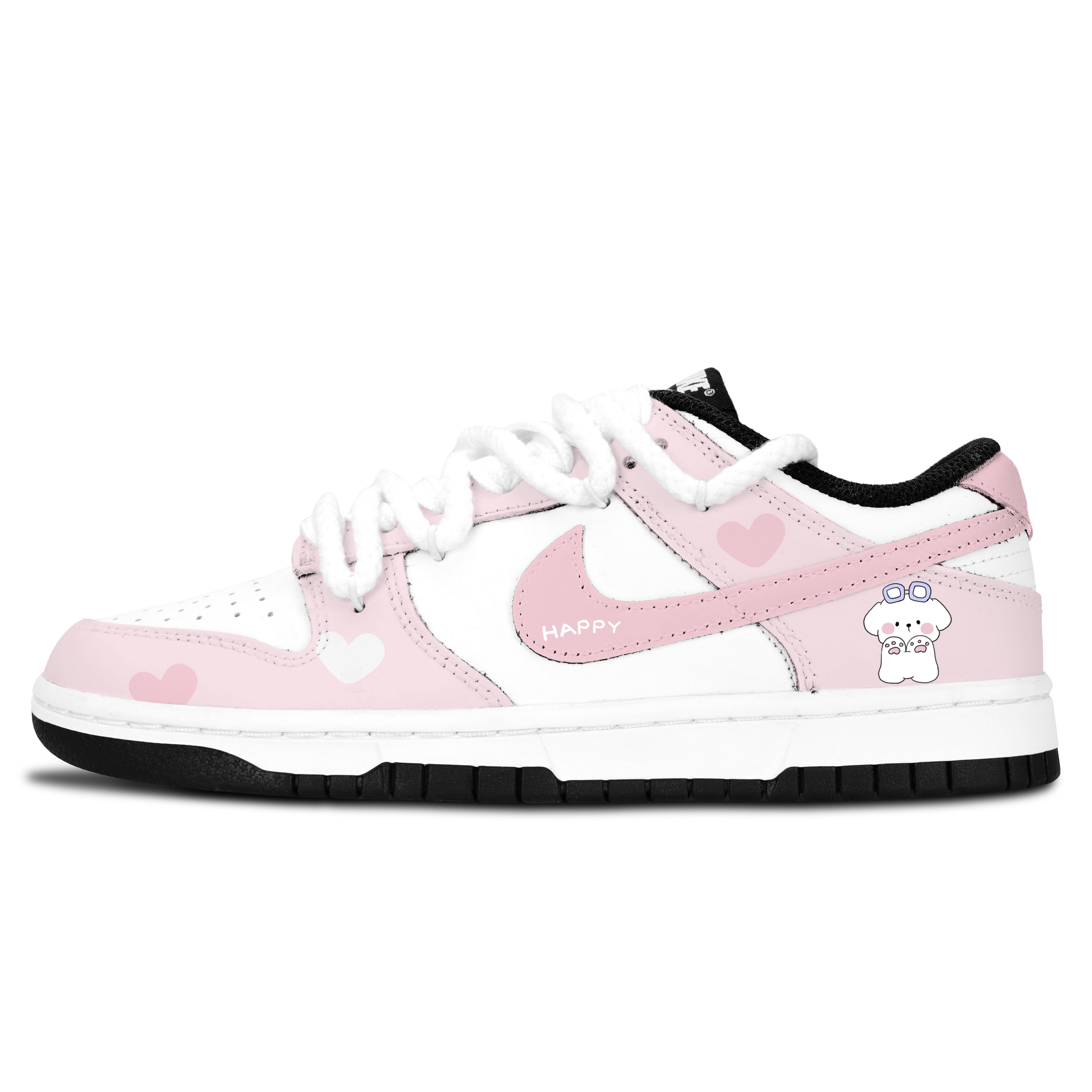 Nike Dunk Black White, Cute Pink Tone Slip Resistant Abrasion Resistant Low top Skateboard Shoes Unisex