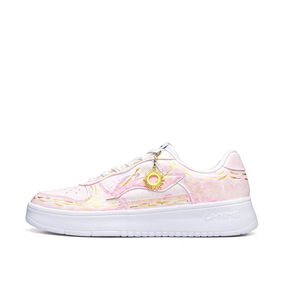 LiNing Pontoon Boats Lightweight Anti Slip Low Top Skateboard Shoes Unisex White Pink