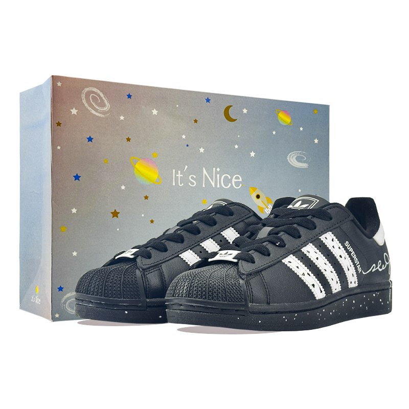 Adidas Originals Superstar 2 INK STAR Cushioning, Wear Resistant Low Top Skateboard Shoes Unisex Black White
