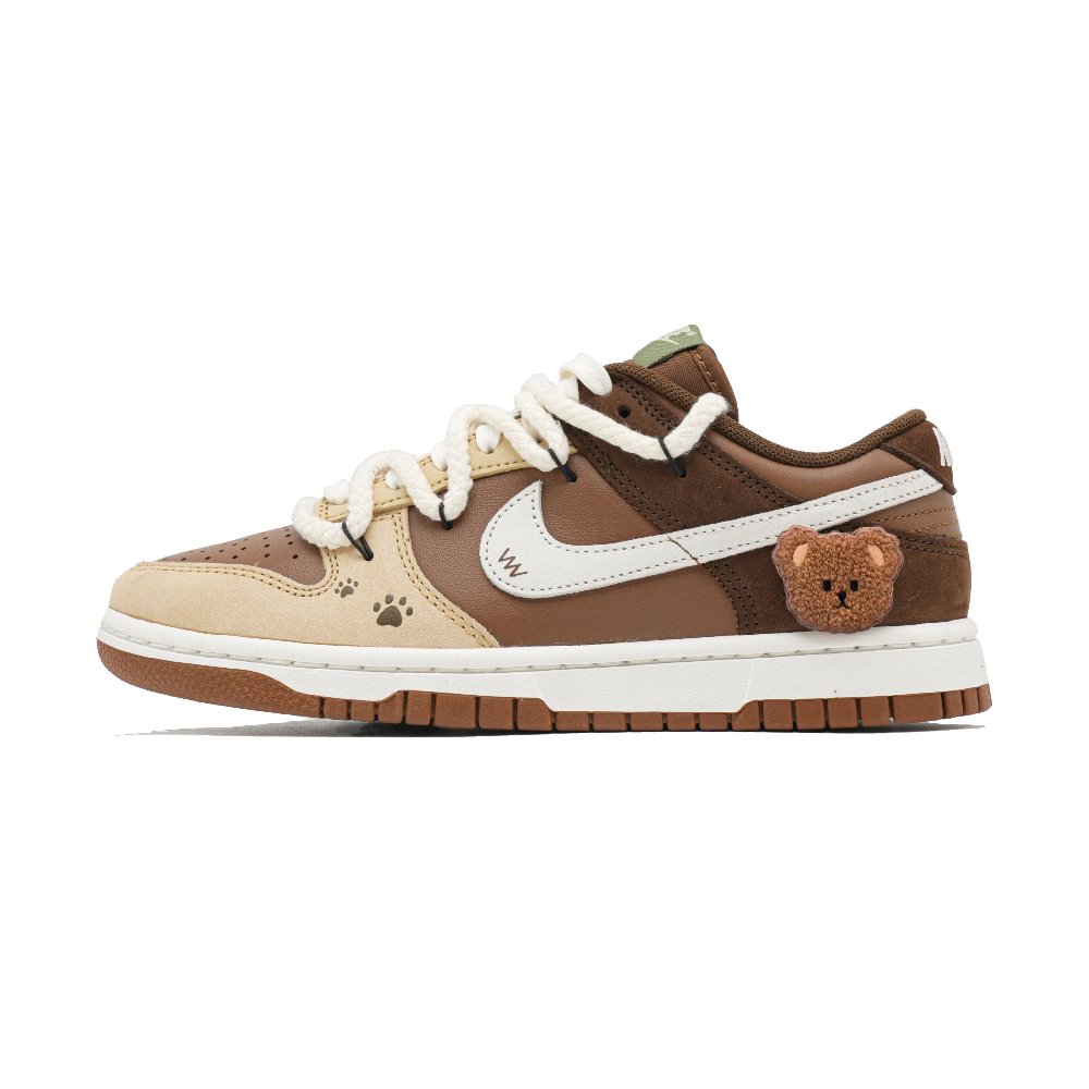 Nike Dunk Pay Attention Bear Abrasion Resistant Low Top Skateboard Shoes Unisex White Brown