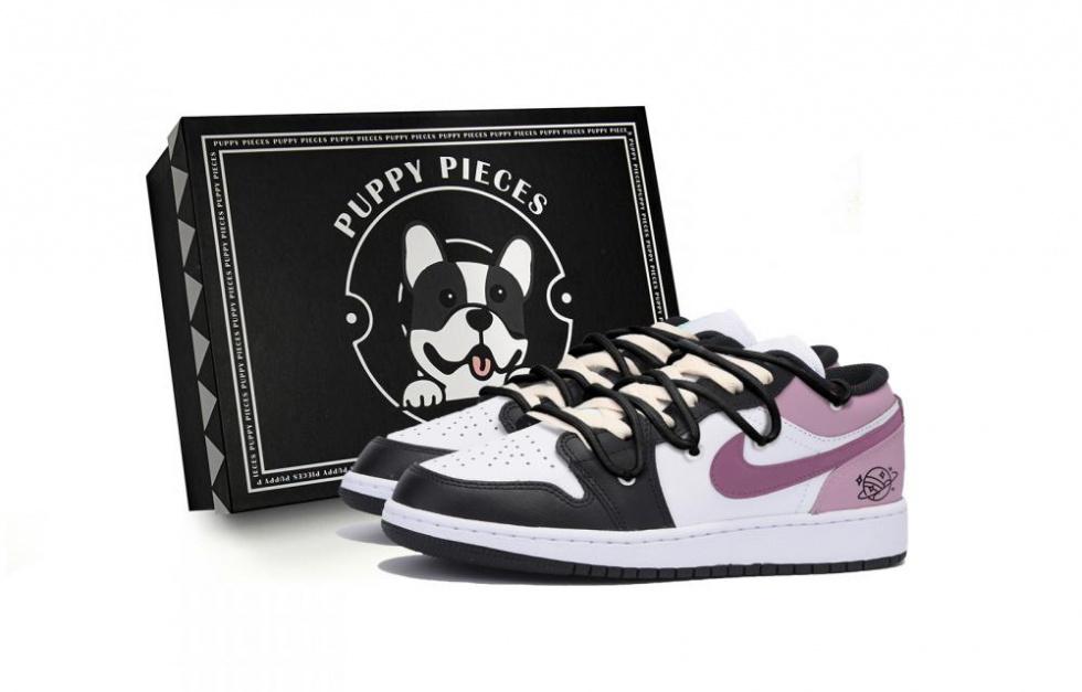 Jordan Air Jordan 1 Small Dog Fragment Special Shoe Box Slip-Resistant Low-Top Vintage Basketball Shoes GS Black Pink
