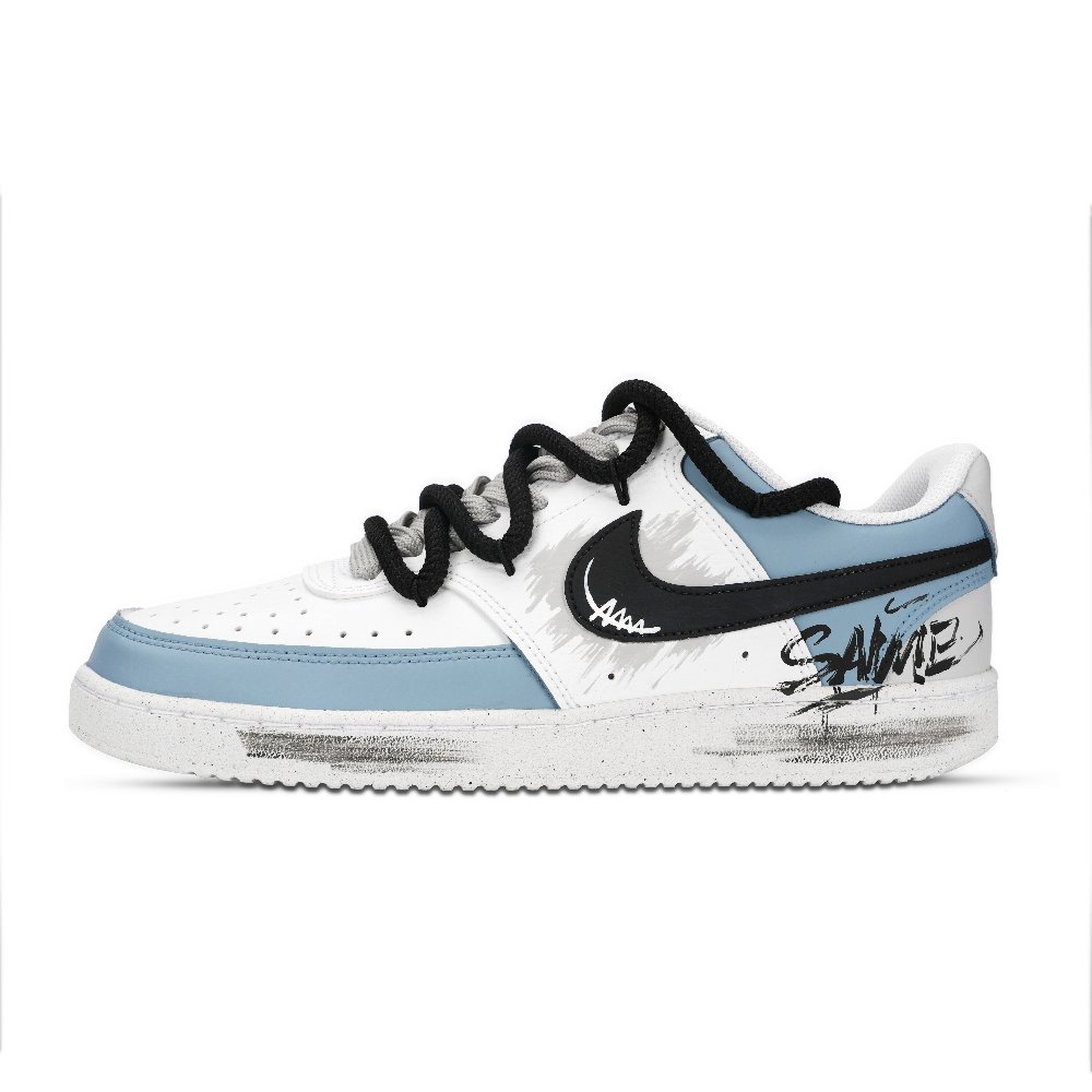 Nike Court Borough Street Artistic Abrasion Resistant Low Top Skateboard Shoes Men's Blue White Gray