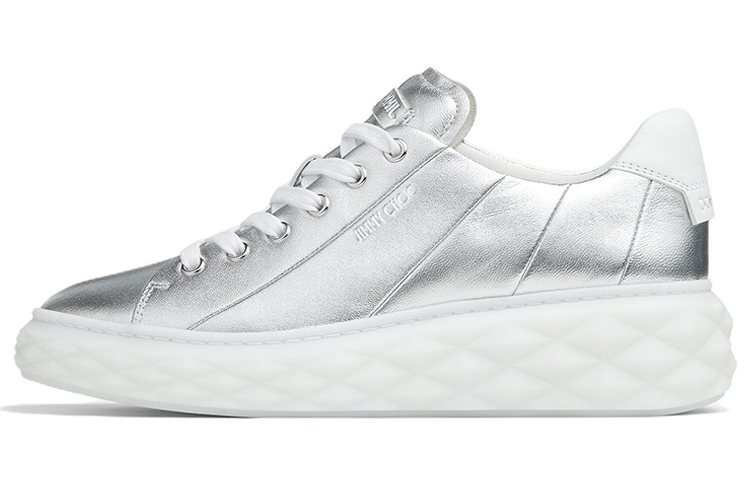 Jimmy Choo Diamond Light Maxi/F Low top Stylish Skateboarding Shoes Women's Silver White
