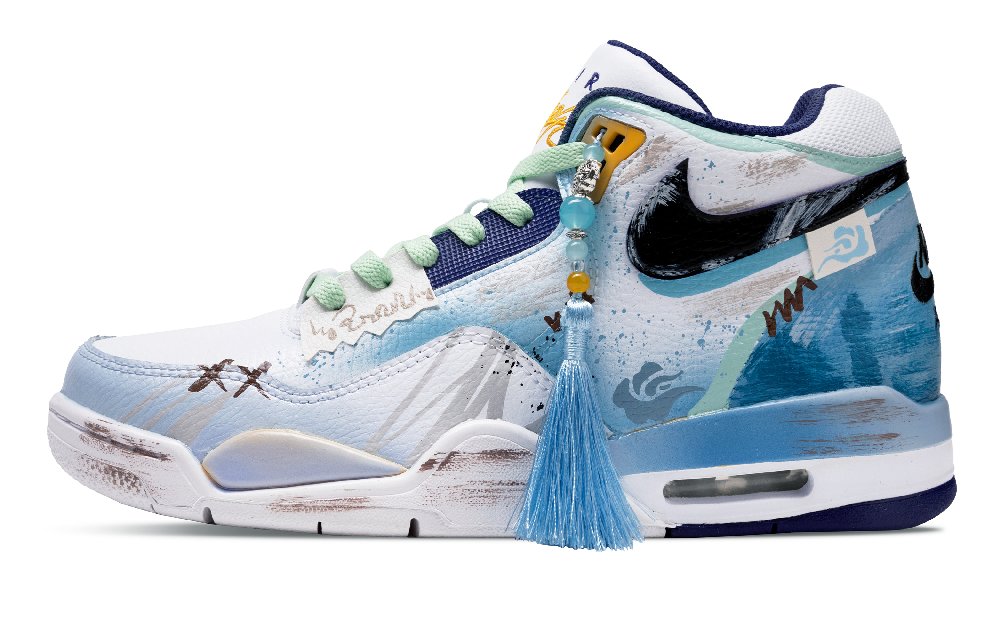 Nike Flight Legacy Cushioning Wear-Resistant Mid-Top Vintage Basketball Shoes Men's White Blue