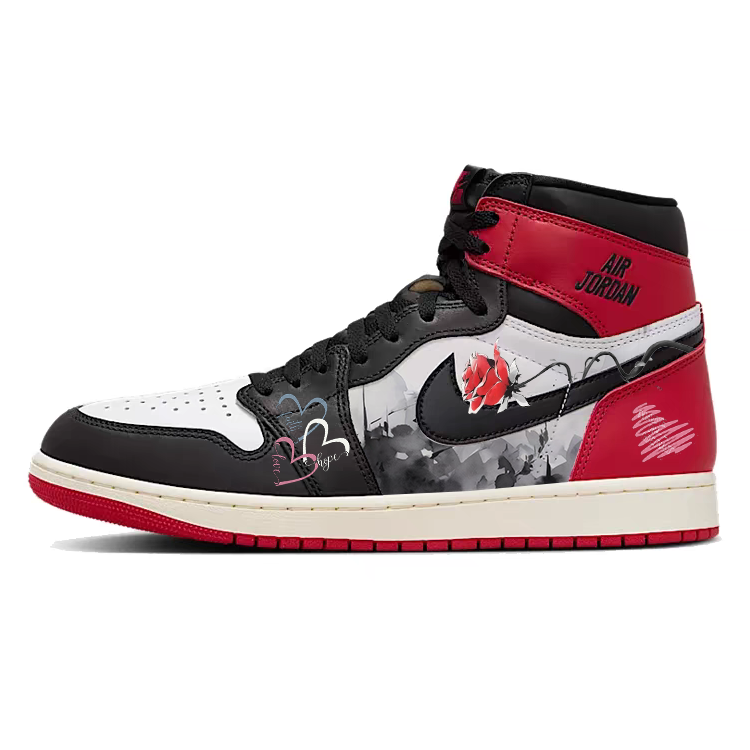 Jordan Air Jordan 1 Heartbeat Lover, Rose Heart Anti Slip Wear Resistant High Top Vintage Basketball Shoes Men's Red