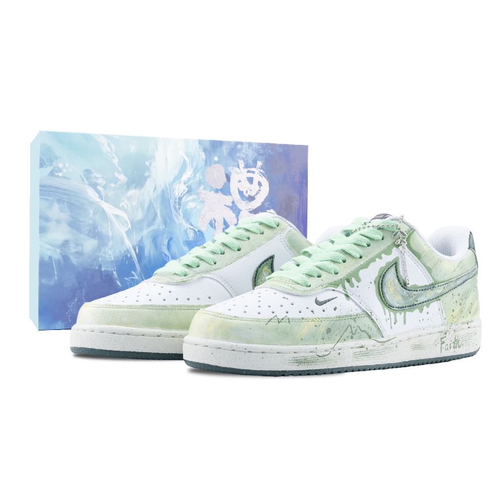 Nike Court Vision Fresh Look Mori Anti Slip Wear Resistant Low Top Skateboard Shoes Unisex White Green