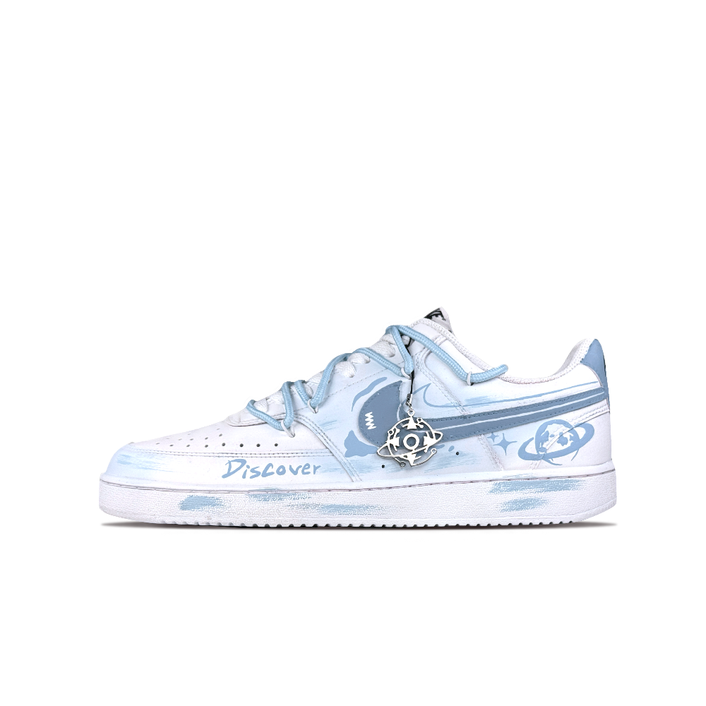 Nike Court Vision 1 Slip Resistant Cushioning Abrasion Resistant Low Top Skateboard Shoes Unisex White Blue