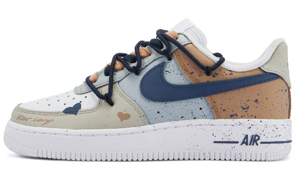 Nike Air Force 1 Low Heart Chestnut Slip-Resistant Breathable Low-Top Skateboard Shoes Men's Khaki Blue
