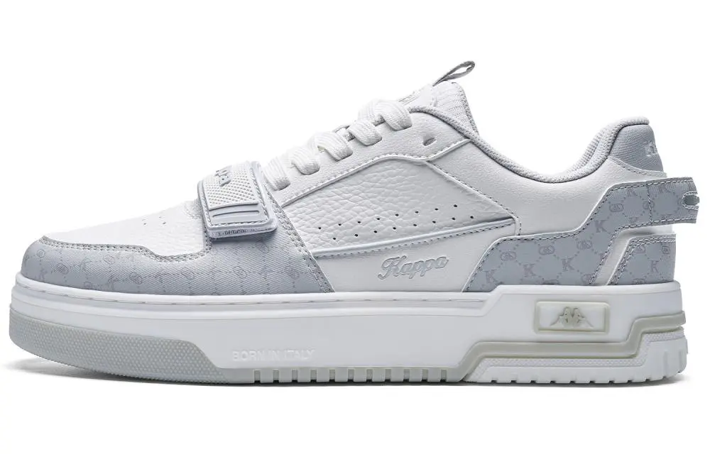 Kappa Street Style Avant Garde Anti Slip Wear Resistant Low Top Skateboard Shoes Unisex Classic White Shell Gray