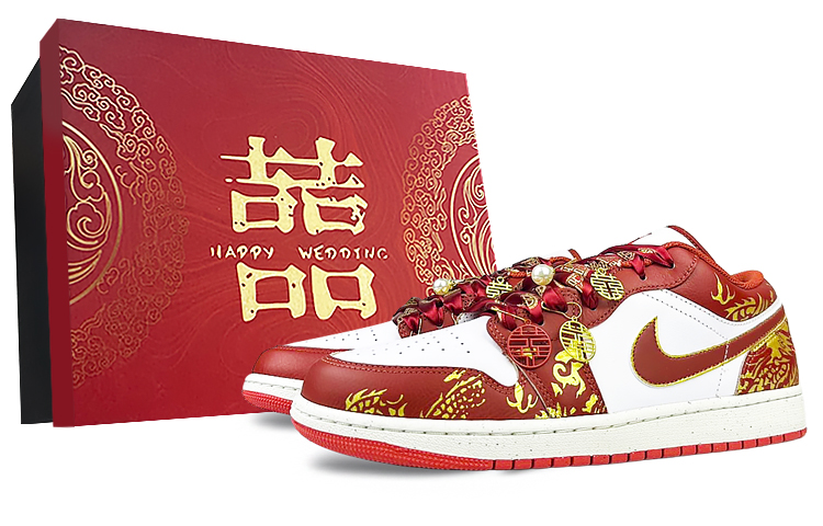 Jordan Air Jordan 1 Cushioned Wear-Resistant Breathable Lightweight Low-Top Vintage Basketball Shoes Men's White Red