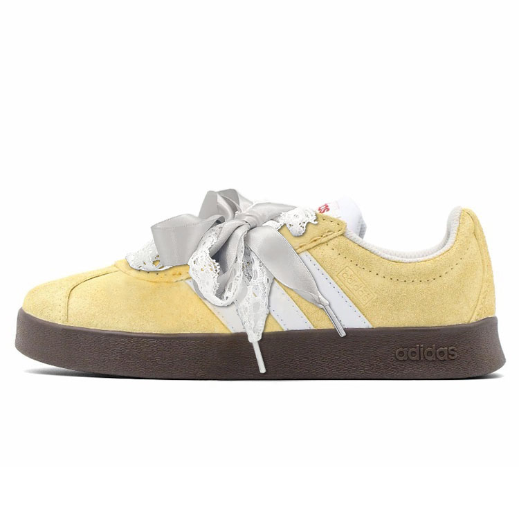 Adidas VL COURT 2.0 Abrasion Resistant Low Top Skateboard Shoes Unisex White Yellow