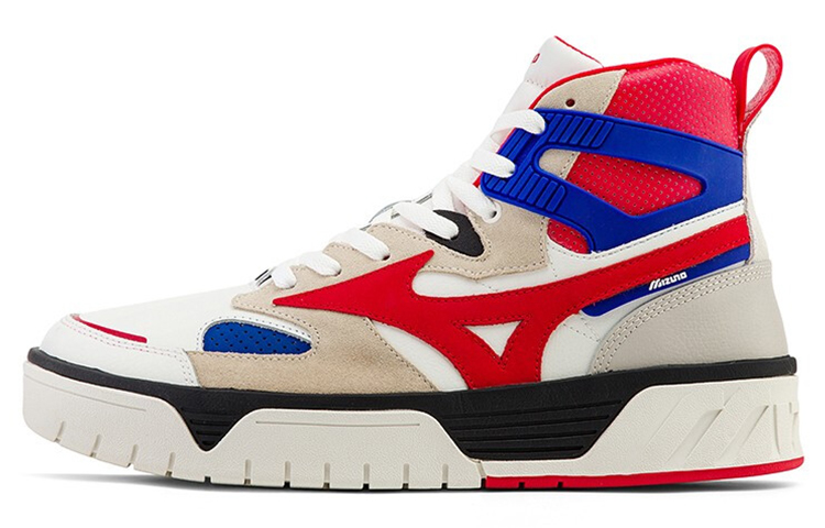 Mizuno Court Cl Mid Coverage Anti-Slip And Wear-Resistant Breathable High-Top Skateboard Shoes Unisex White Red Blue
