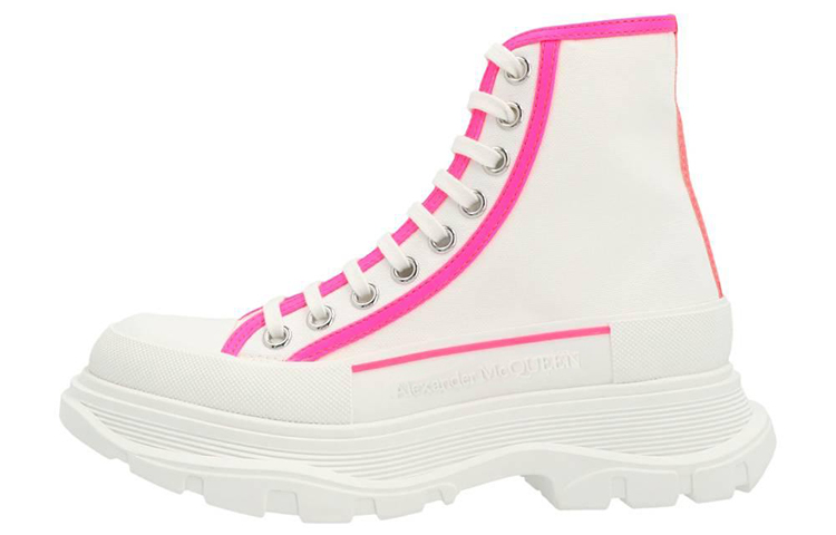 Alexander McQueen Tread Slick Lace Up Boots White Fluo Pink Women's