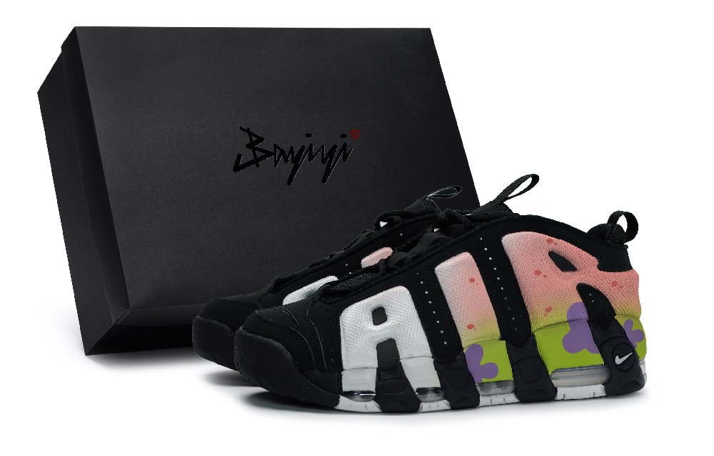 Nike Air More Uptempo Anti-Slip Wear-Resistant Low-Top Basketball Shoes Unisex Black Pink Green
