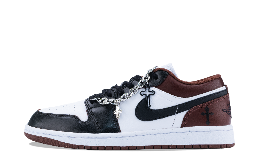 Jordan Air Jordan 1 Black Cross Cushioning, Wear Resistant Low Top Vintage Basketball Shoes Unisex Burgundy