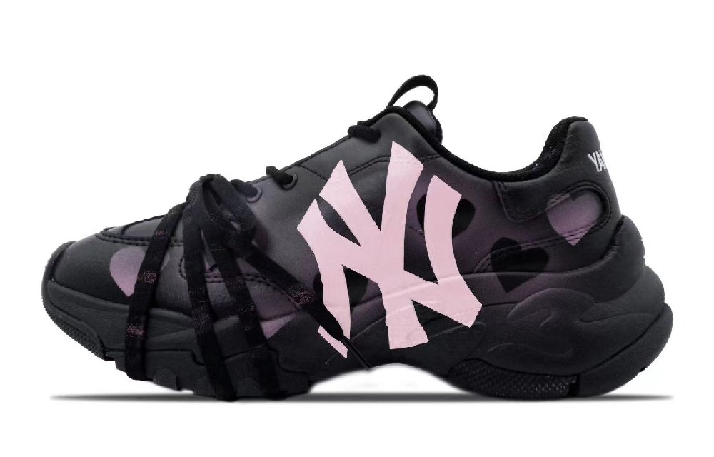 MLB Big Ball Chunky Abrasion Resistant Height Increasing Low Top Chunky Sneakers Unisex Black Pink