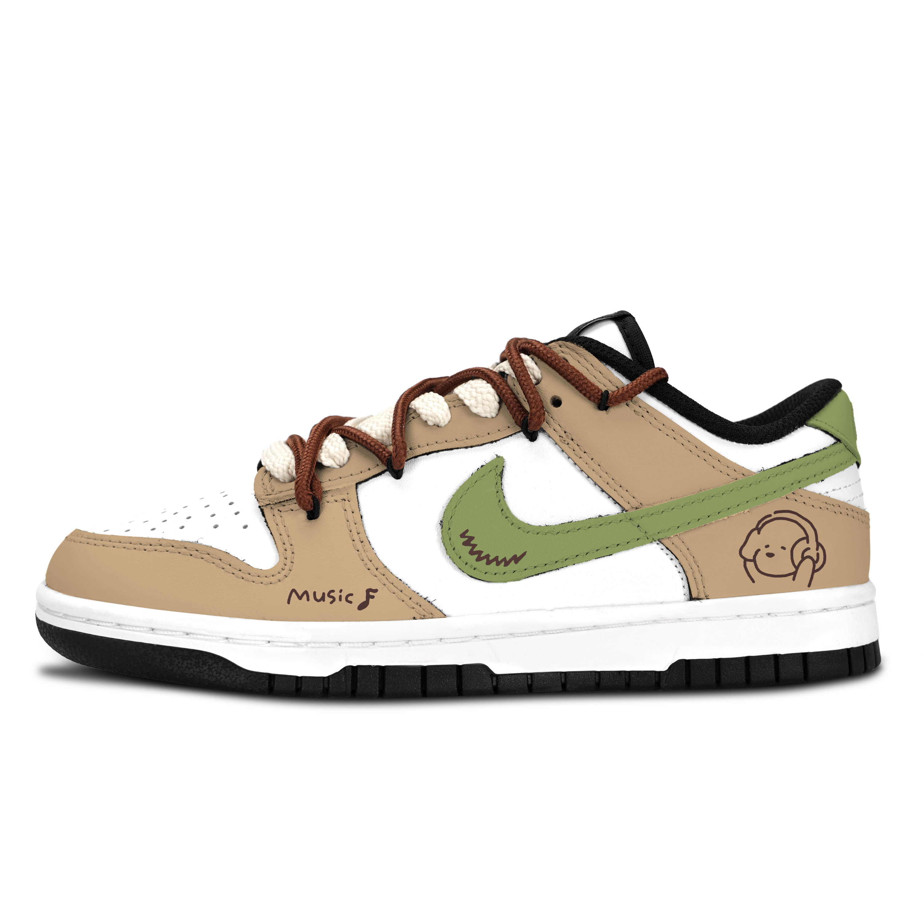 Nike Dunk Black White, Brown Green Fun Cute Slip Resistant Abrasion Resistant Low top Skateboard Shoes Unisex