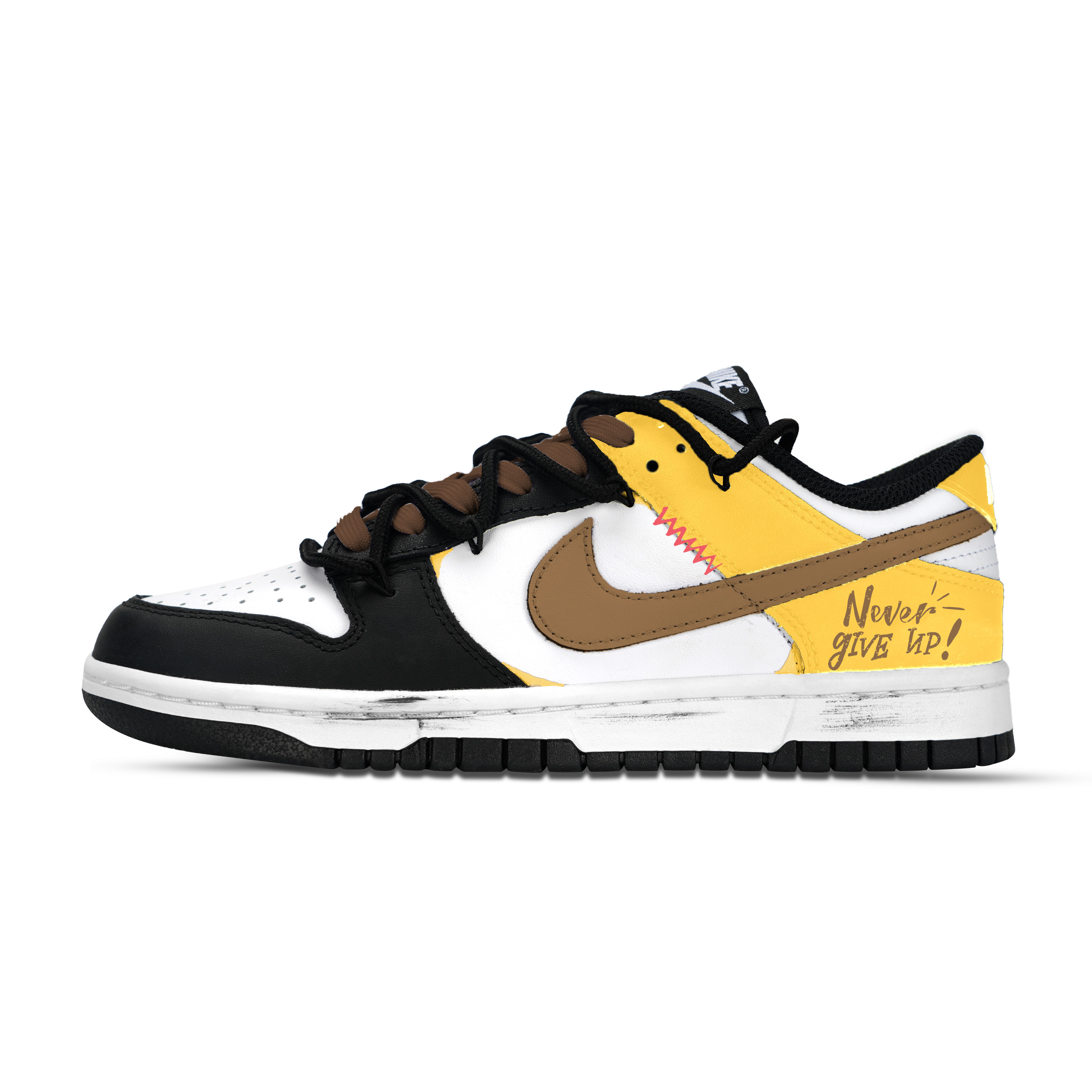 Nike Dunk Never Give Up Abrasion Resistant Low top Skateboard Shoes Unisex Yellow White Black