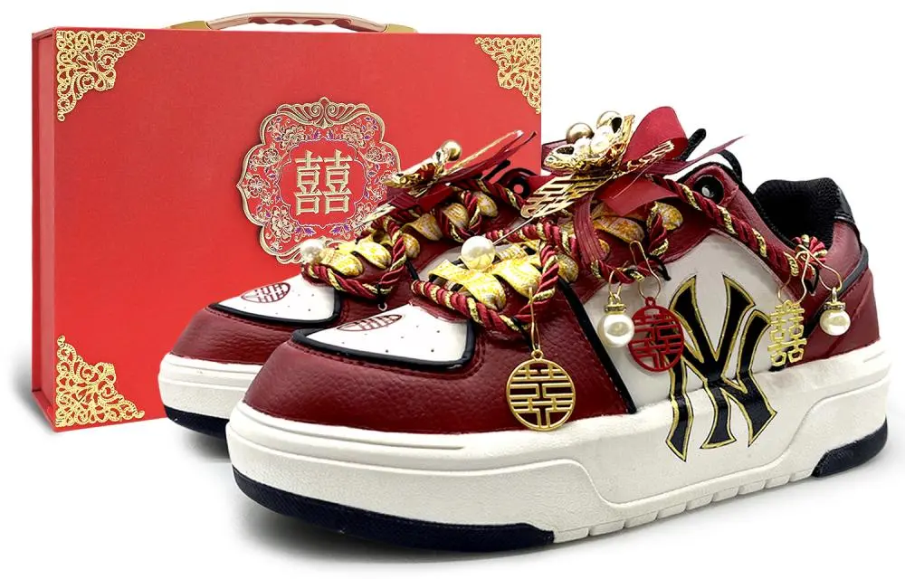 MLB Chunky Liner Intertwined Branch Abrasion Resistant Low Top Skateboard Shoes Unisex Red Gold
