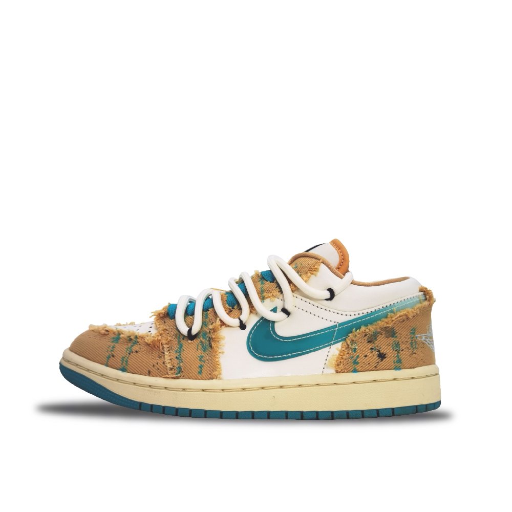 Jordan Air Jordan 1 Slip-Resistant Cushioning Low-Top Skateboard Shoes Women's Beige White Blue