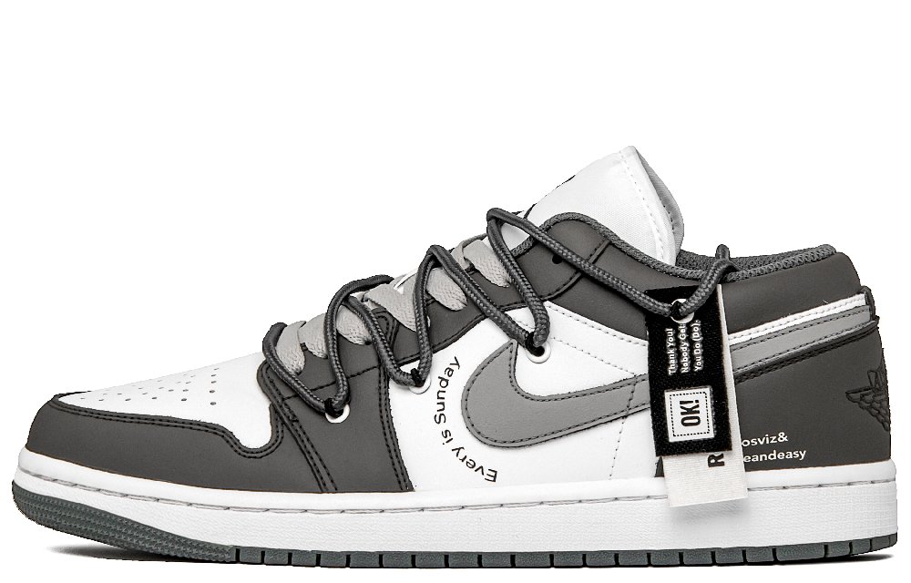 Jordan Air Jordan 1 Bosom Friend Cushioned Slip-Resistant Low-Top Vintage Basketball Shoes Men's White Gray