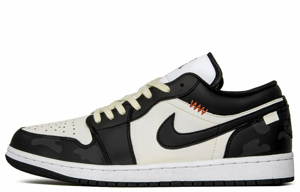 Jordan Air Jordan 1 Emotional Fragment Anti-Slip Wear-Resistant Low-Top Vintage Basketball Shoes Men's Black Beige